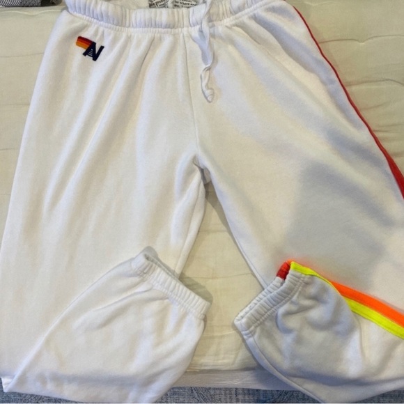 Aviator Nation Sweatpants White Neon Stripe AV Sweats Joggers - Picture 1 of 6
